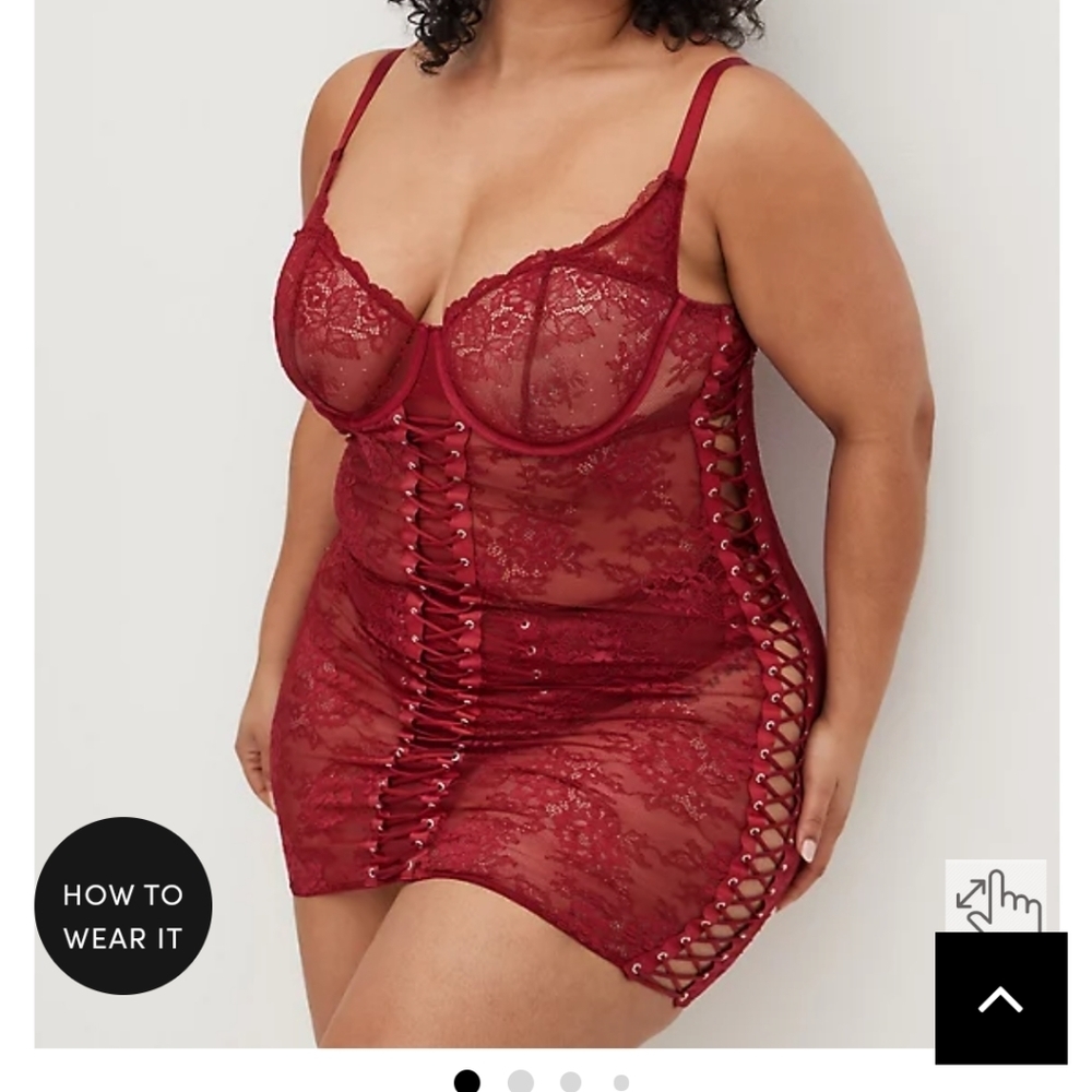 🆕️🔥❤️ 1X RED LACE-UP UNDERWIRE CHEMISE ❤️🔥